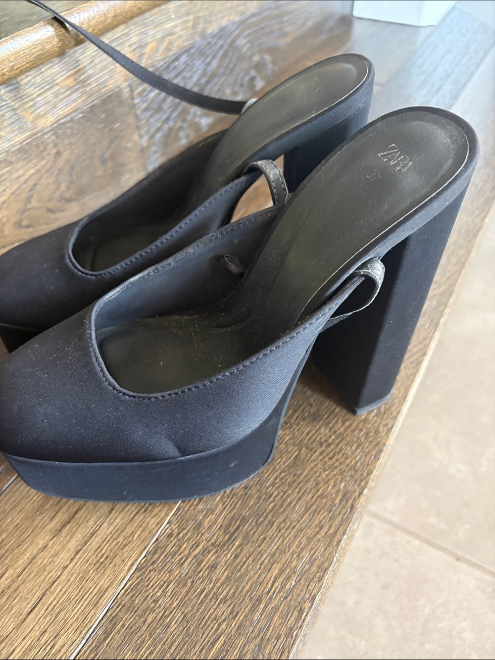 Zara Black Platform Slingback Block Heels